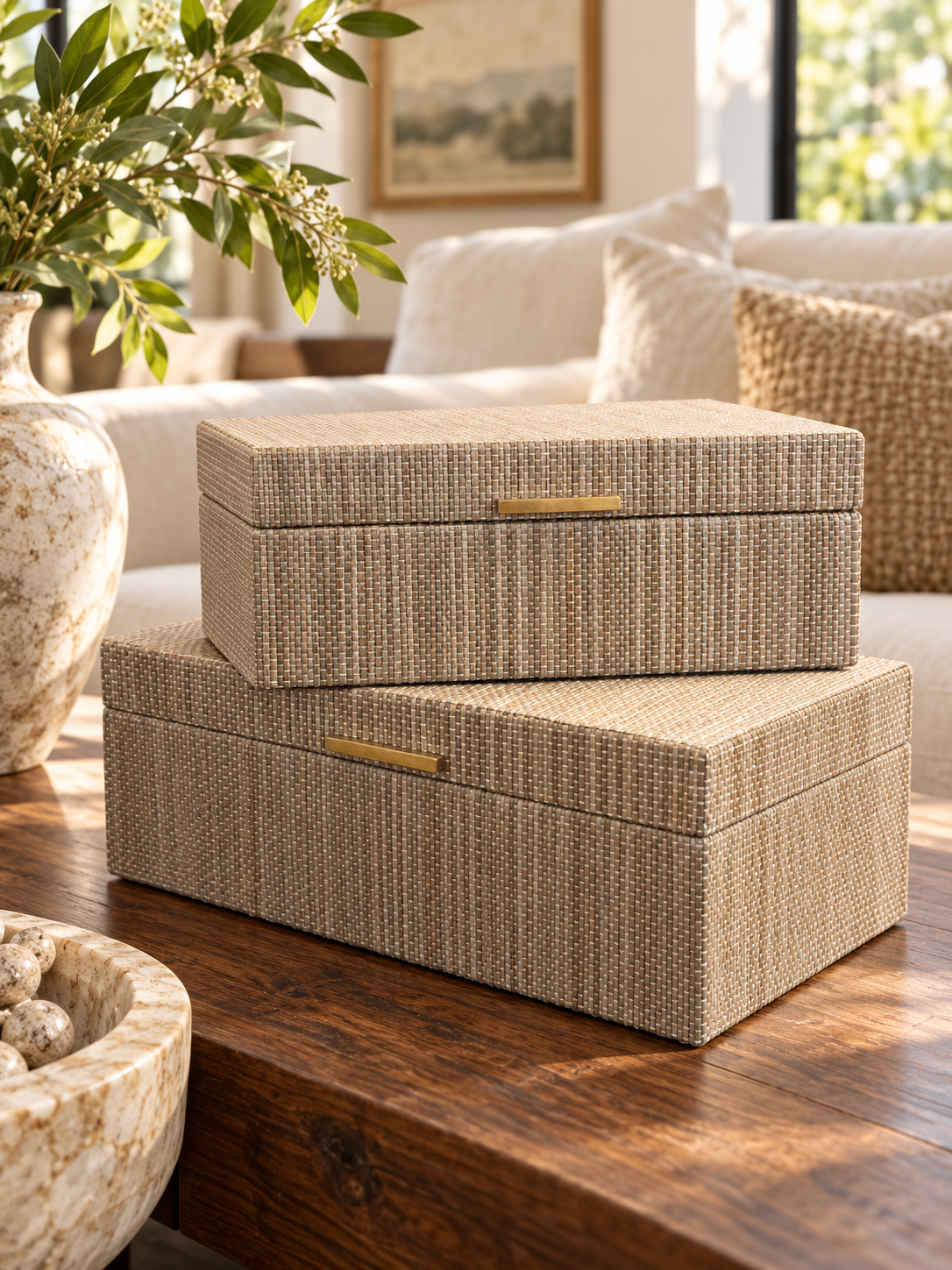 Caja decorativa tejido beige peq