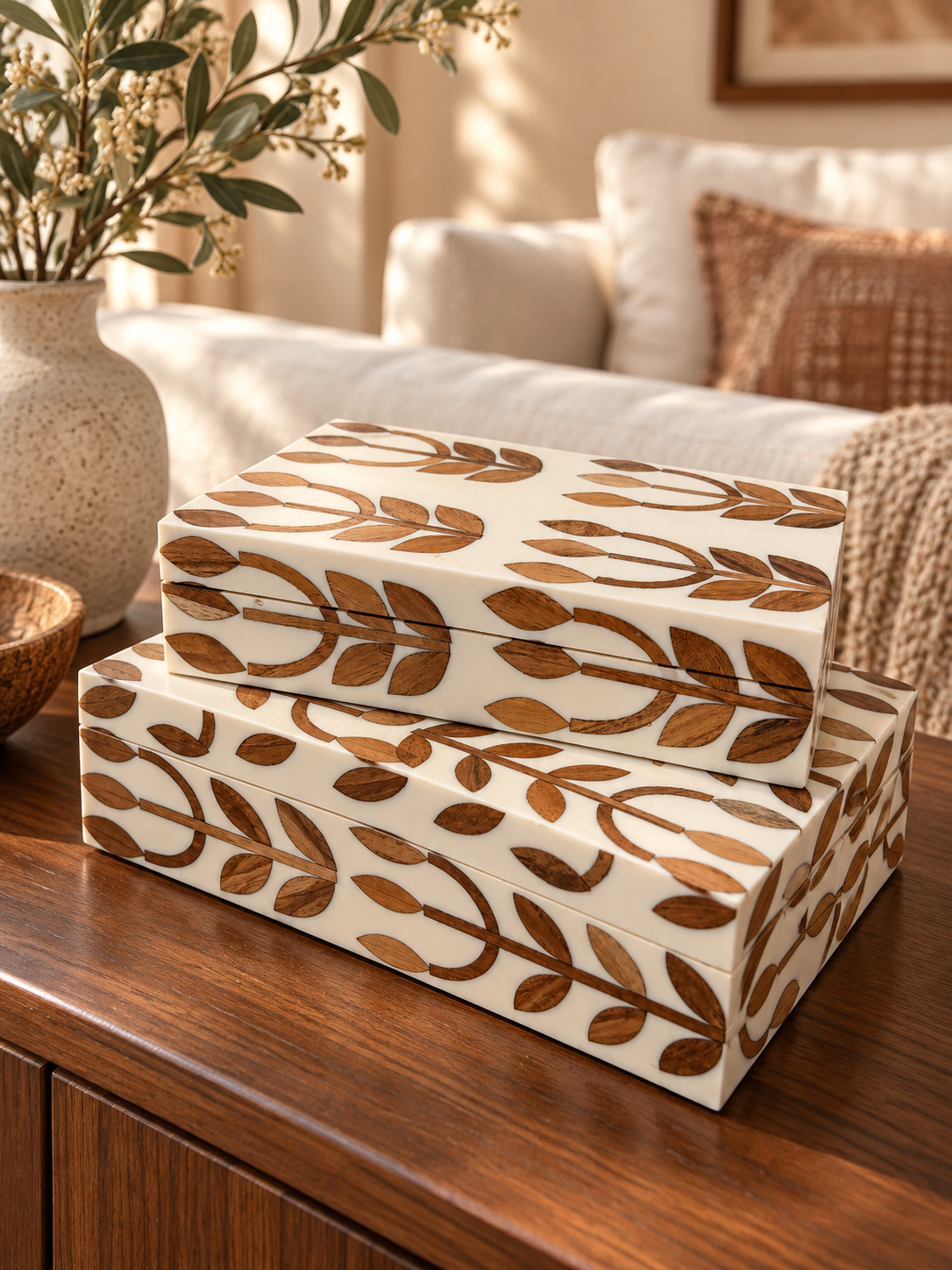 Caja Decorativa con flores café gde